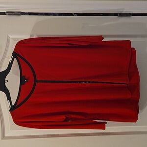 🛍Worthington 3/4 Sleeve Top in Barbados Cherry with Leather Like Trim